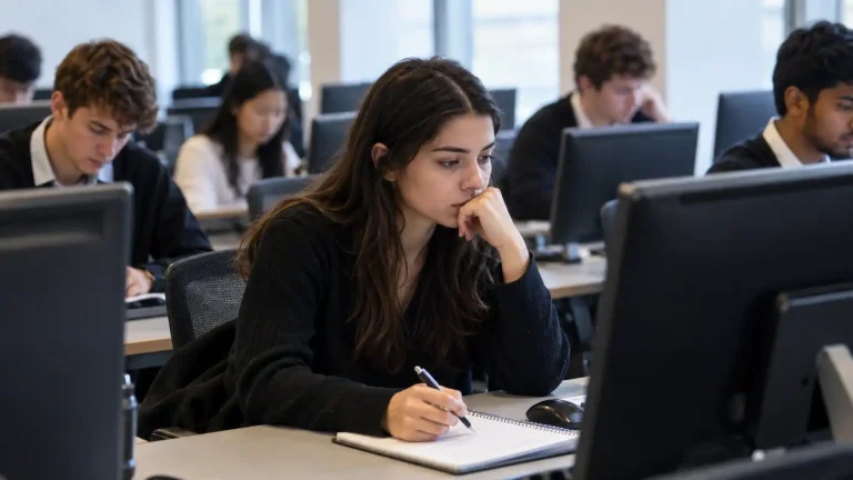 Graduate completing a timed numerical assessment